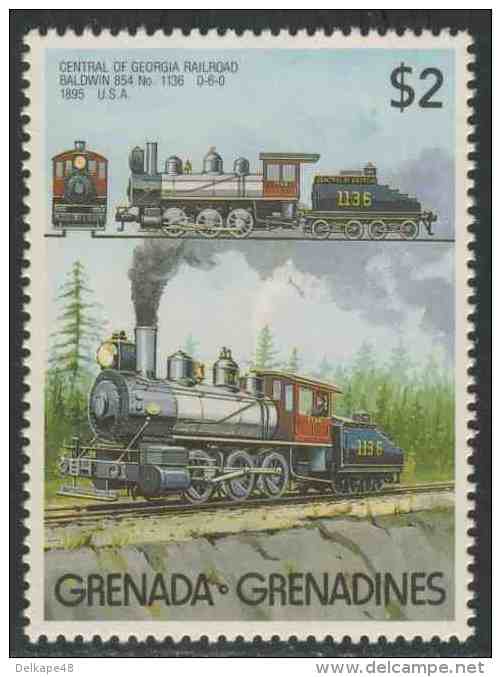 Grenada Grenadines 1989 Mi 1157 ** Central Of Georgia Railroad Baldwin 854 No. 1136 0-6-0 (1895) USA / Locomotives - Eisenbahnen