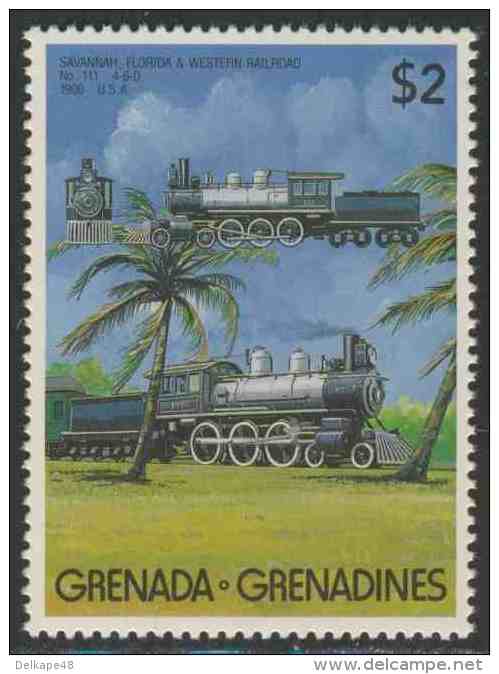 Grenada Grenadines 1989 Mi 1158 ** Savannah, Florida & Western Railroad No. 111 4—6-0 (1900) USA / Locomotives - Treinen