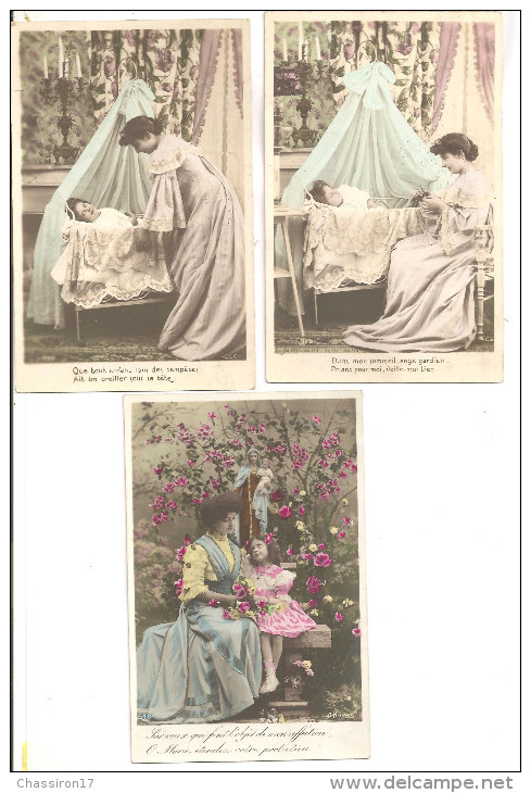 Femme -  Lot De 3 Cartes - Femme Veillant Sur Soin Enfant - Mujeres