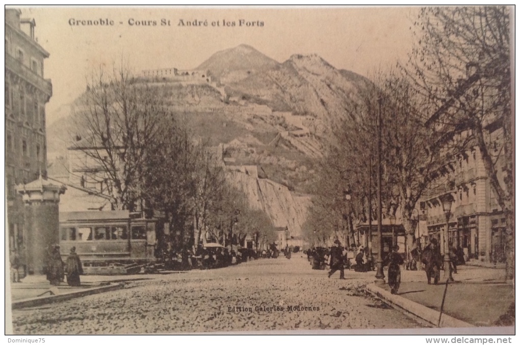 Belle CPA Animée 1907 De Grenoble Cours St André Et Les Forts, Tramway Timbre Semeuse 5 C - Grenoble