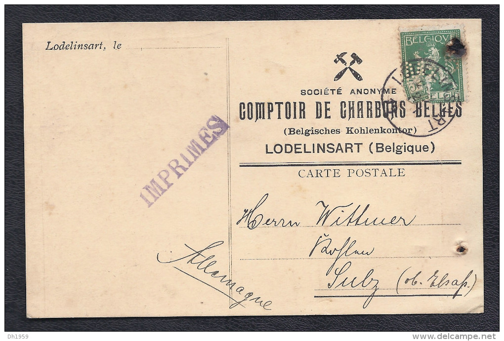 LODELINSART CHARBON KOHLE PERFORE BELGIQUE BELGIUM BELGIEN PERFORES PERFIN PERFINS LOCHUNG PERFORADO - 1909-34