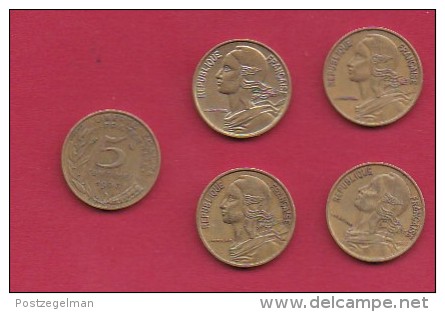 FRANCE, 1968, VF , 5 Circulated Coins Of 5 Centimes, Alu-Bronze, KM 933, C2898 - Other & Unclassified