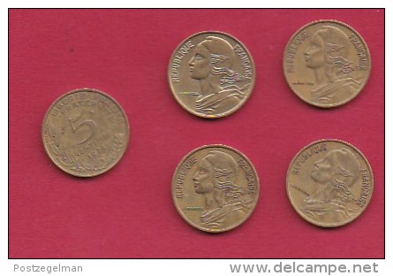 FRANCE, 1973, VF , 5 Circulated Coins Of 5 Centimes, Alu-Bronze, KM 933, C2903 - Other & Unclassified