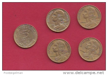 FRANCE, 1976, VF , 5 Circulated Coins Of 5 Centimes, Alu-Bronze, KM 933, C2906 - Andere & Zonder Classificatie