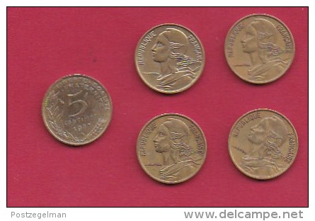 FRANCE, 1977, VF , 5 Circulated Coins Of 5 Centimes, Alu-Bronze, KM 933, C2907 - Andere & Zonder Classificatie