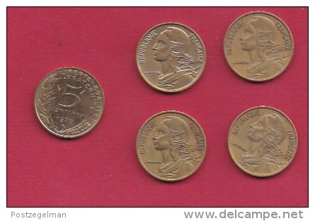 FRANCE, 1979, VF , 5 Circulated Coins Of 5 Centimes, Alu-Bronze, KM 933, C2909 - Other & Unclassified