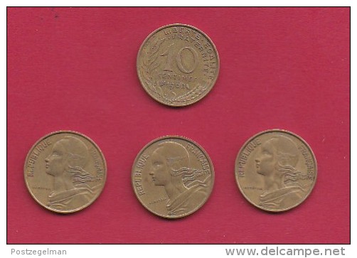 FRANCE, 1968, VF , 4 Circulated Coins Of 10 Centimes, Alu-Bronze, KM 929, C2917 - Andere & Zonder Classificatie