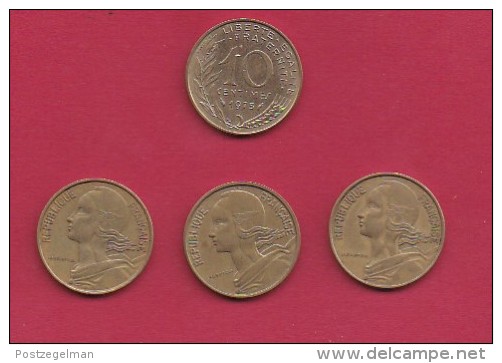 FRANCE, 1975, VF , 4 Circulated Coins Of 10 Centimes, Alu-Bronze, KM 929, C2922 - Andere & Zonder Classificatie