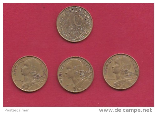 FRANCE, 1976, VF , 4 Circulated Coins Of 10 Centimes, Alu-Bronze, KM 929, C2923 - Andere & Zonder Classificatie