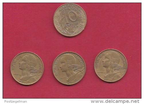 FRANCE, 1979, VF , 4 Circulated Coins Of 10 Centimes, Alu-Bronze, KM 929, C2926 - Andere & Zonder Classificatie