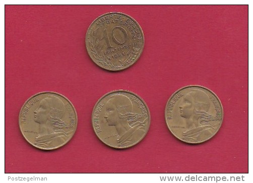 FRANCE, 1984, VF , 4 Circulated Coins Of 10 Centimes, Alu-Bronze, KM 929, C2929 - Other & Unclassified