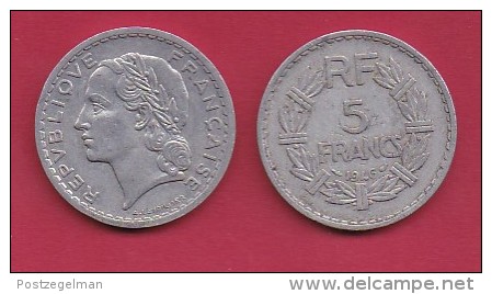 FRANCE, 1947, VF , Circulated 5 Franc Coin, Aluminium, Open 9, B,  KM888b.2, C2883 - Andere & Zonder Classificatie