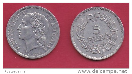 FRANCE, 1949, VF , Circulated 5 Franc Coin, Aluminium, Closed 9, B,  KM888b.2, C2886 - Other & Unclassified