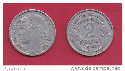 FRANCE, 1949, VF , Circulated 2 Franc Coin, Aluminium, KM 886a.2, C2894 - Andere & Zonder Classificatie