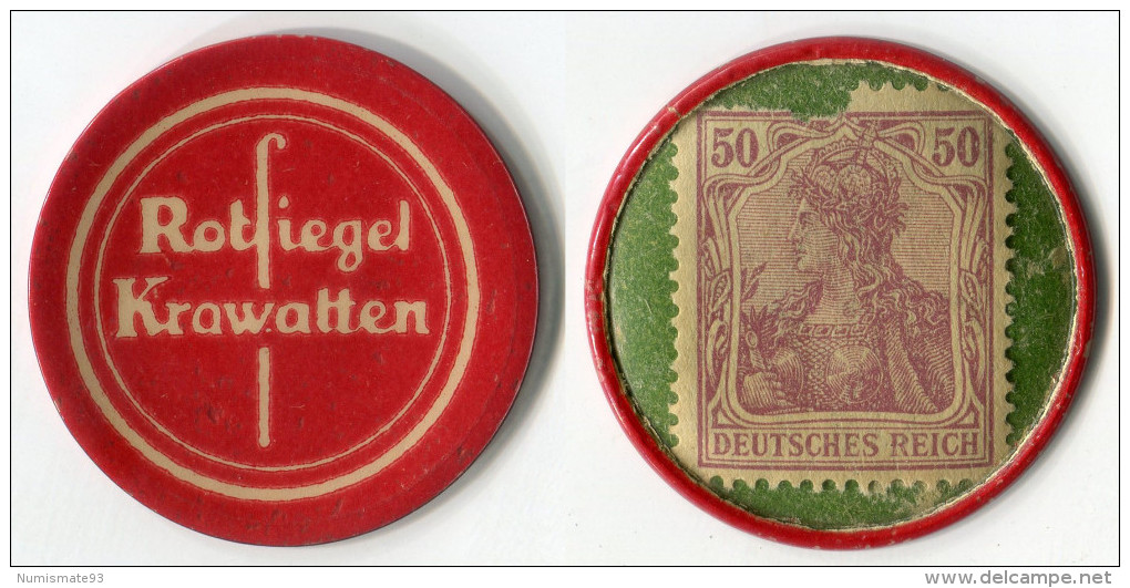 N93-0156 - Timbre-monnaie Rotsiegel Krawatten - 50 Pfennigs - Kapselgeld - Encased Stamp - Notgeld