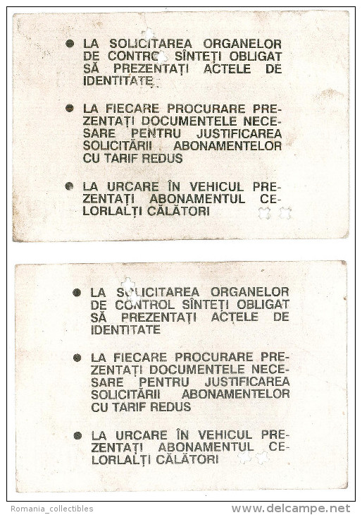 Romania, 1993, Bucharest Tramway Trolley Bus - Lot Of 2 Transport Passes, RATB - Autres & Non Classés