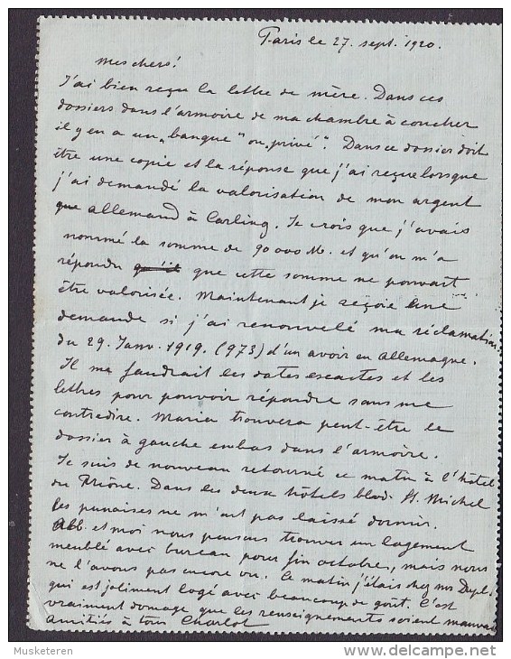 France GRAND HOTEL Du RHONE, PARIS 1920 Carte-Lettre BARR Alsace 25c. Semeuse M. Rand W. Marginal (2 Scans) - 1906-38 Semeuse Camée