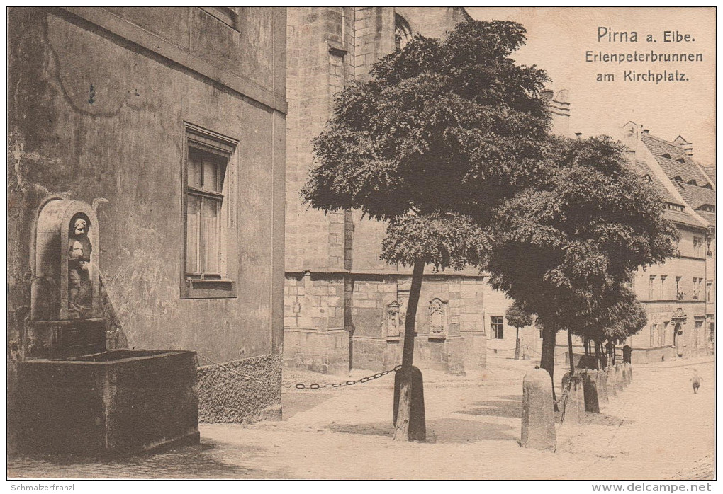 AK Pirna Erlenpeterbrunnen Kirchplatz Kirche Gasthof Bei Heidenau Dresden Obervogelgesang Dohna Königstein Lohmen Wehlen - Pirna