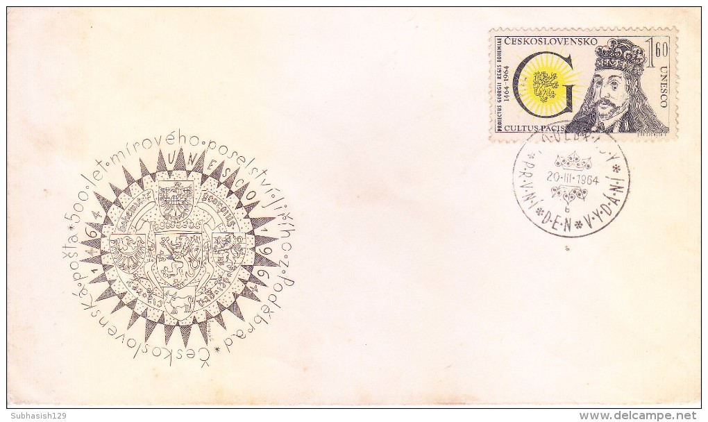 CZECHOSLOVAKIA FIRST DAY COVER 20.11.1964 - CULTUS PACIS - PROIECTUS GEORGII REGIS BOHEMIAE - Other & Unclassified