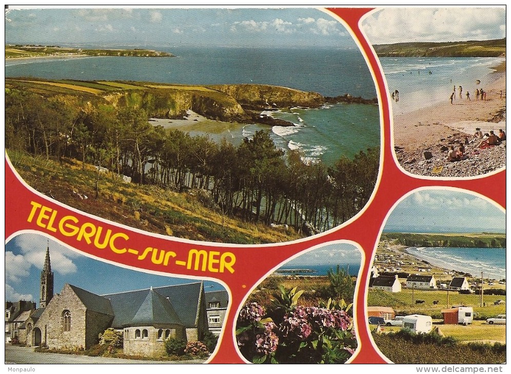 29. CPM. Finistère. Telgruc-sur-Mer. La Pointe Du Bellec, La Plage De Tez-Bellec, L'église Et Le Camping (5 Vues) - Trégunc