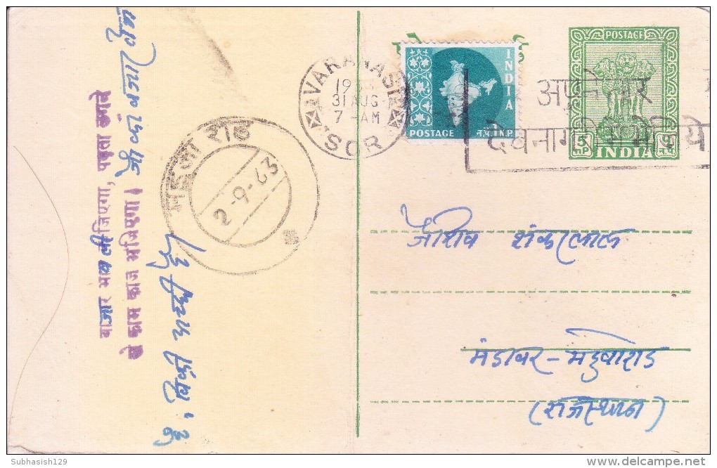 INDIA USED POST CARD WITH SLOGAN CANCELLATION - Covers & Documents