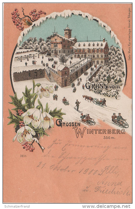 Litho AK Sächsische Schweiz Grosser Winterberg Gasthof Winter Rodelbahn Bei Schmilka Schöna Postelwitz Schandau Krippen - Schmilka