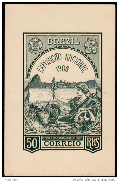 Brazil 1908 National Exhibition. 50 Rias Postal Stationery Card Nice Used From Sao Paolo To Limeira. - Postwaardestukken