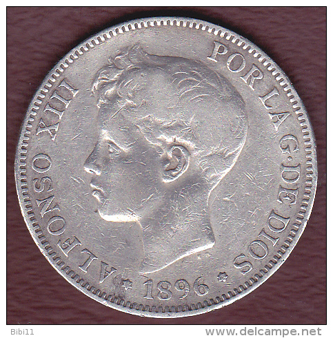 ESPAGNE .5 PESETAS 1896 S.G.V. . ALFONSO XIII. ARGENT - Premières Frappes