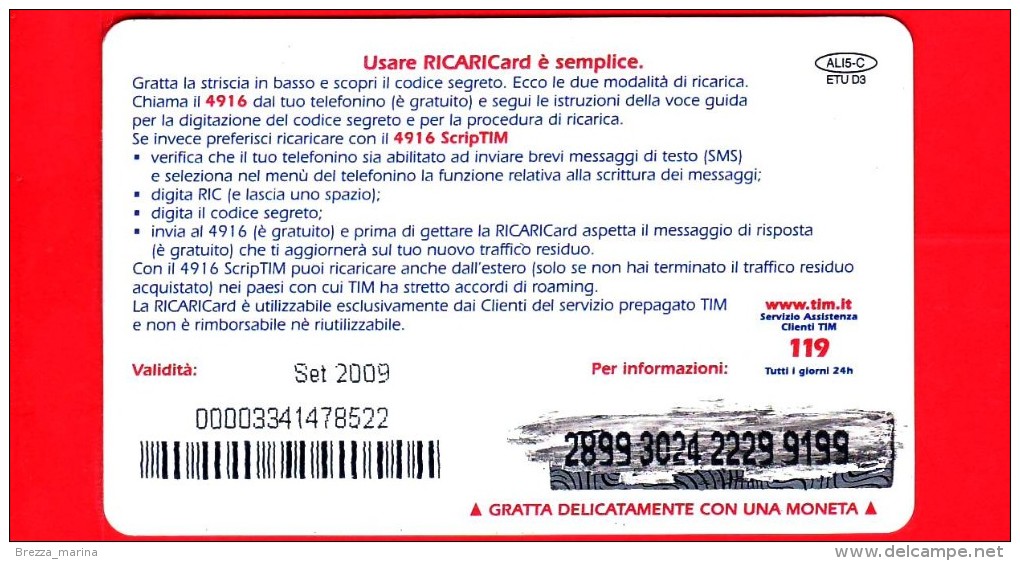 ITALIA - Scheda - Ricarica Telefonica TIM - Usata - Alice Mail - 5 - Vedi Scansione - Schede GSM, Prepagate & Ricariche