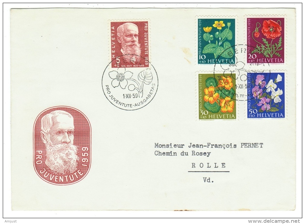 Suisse /Schweiz/Svizzera/Switzerland/Pro-Juventute// FDC 1959 Série Sur Lettre 1er Jour - Lettres & Documents