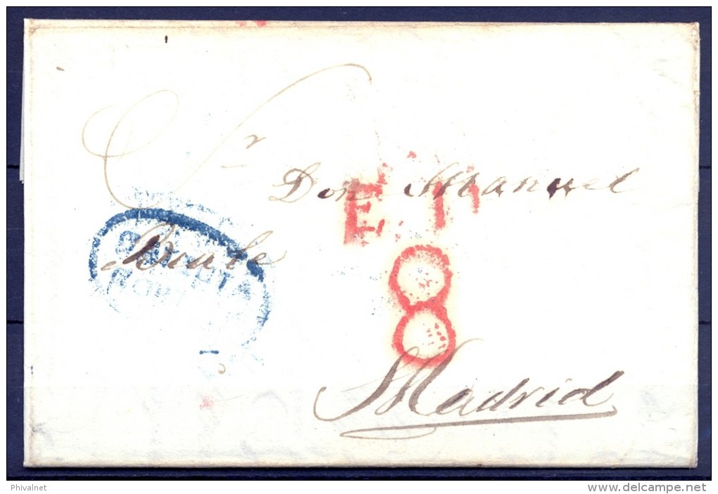 1831 GALICIA , CARTA CIRCULADA ENTRE CORUÑA Y MADRID , TIZÓN Nº 8 EN AZUL - ...-1850 Prephilately