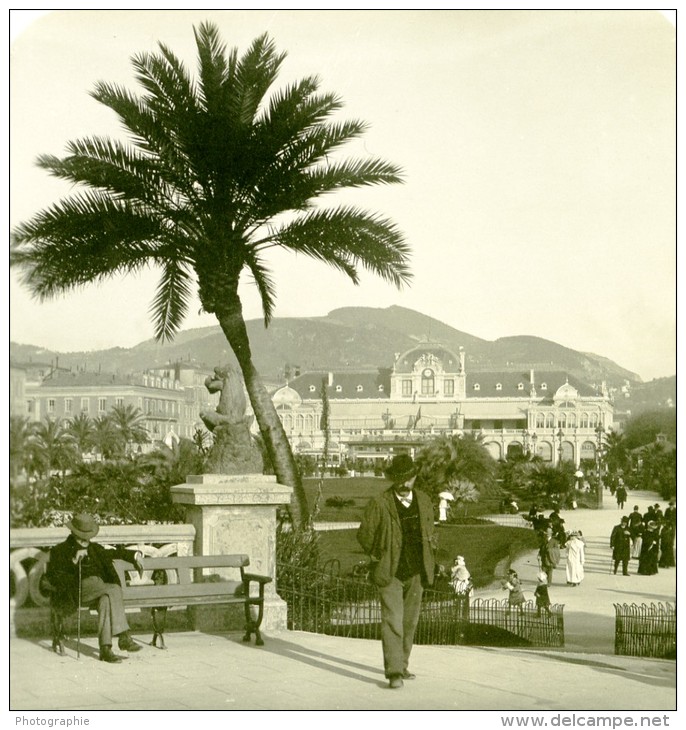 France Cote D'Azur Nice Casino Jardins Ancienne Photo Stereoscope NPG 1900 - Photos Stéréoscopiques