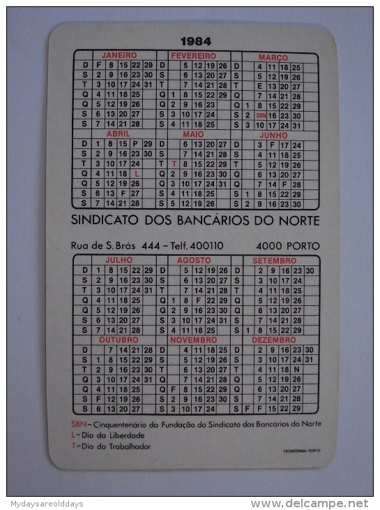 1 CALENDAR SMALL - PORTUGAL BANCO BANCA BANK BANQUE FINANCIAL INSTITUTION - Kleinformat : 1981-90