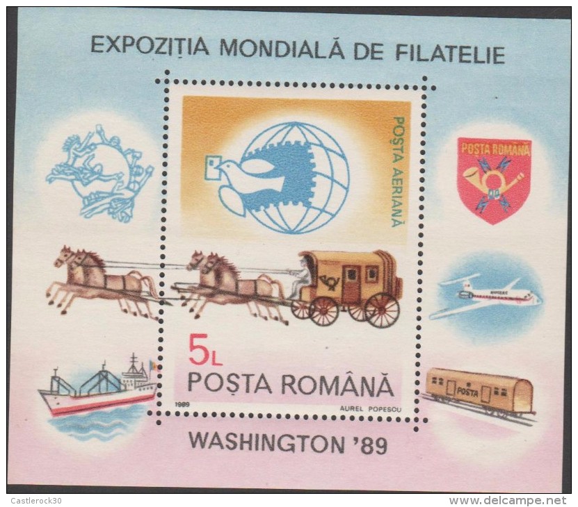 O) 1989 ROMANIA, CARRIAGES,  HORSE, SOUVENIR MNH - Nuevos