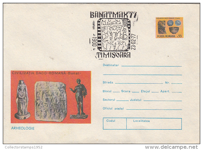 28021- ARCHAEOLOGY, ROMAN AND DACIAN RELICS, COVER STATIONERY, 1977, ROMANIA - Archäologie