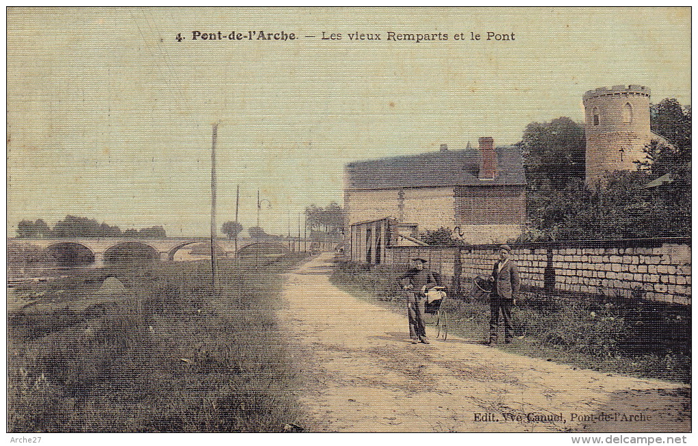 CPA - 27 - PONT DE L'ARCHE - Les Vieux Remparts Et Le Pont - Carte Toilée - 4 - Pont-de-l'Arche