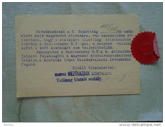 Hungary  Magyar Mezög. Szöv. Budapest 1916 -to GYULA - Békés Vármegye Föispánja Levélzáró   D131771 - Cartas & Documentos