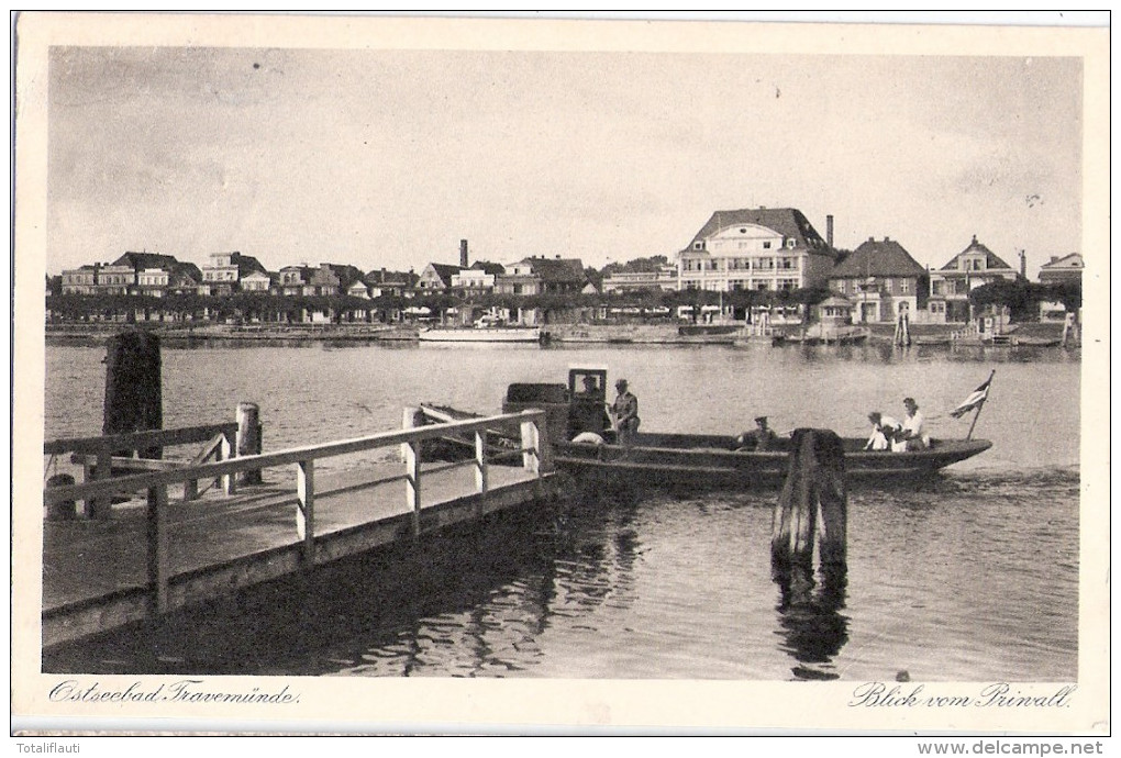 Lübeck Ostseebad TRAVEMÜNDE Blick Vom Priwall Belebt Barkasse 11.8.1927 Gelaufen - Luebeck-Travemuende