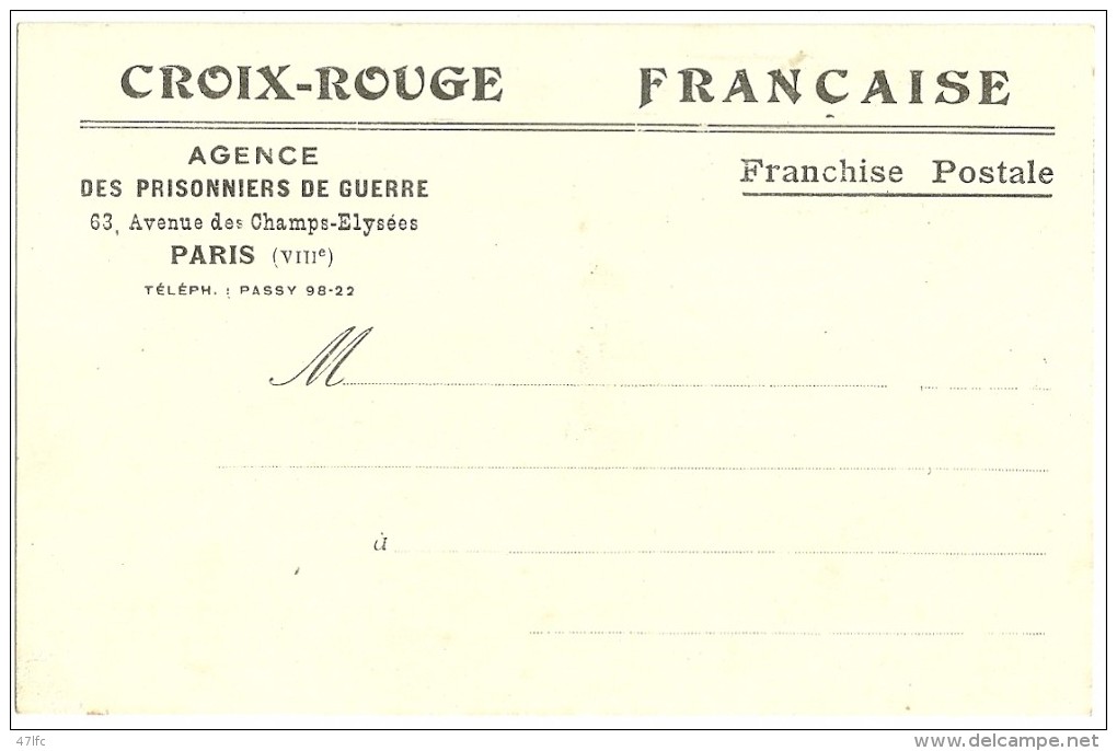 CPA  - PRISONNIERS DE GUERRE - Avis De La Croix-Rouge Française 1917, Nommé, Mais Non Expédié (?) - TBE - Croix-Rouge