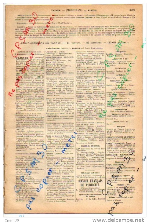 ANNUAIRE - 56 - Département Morbihan - Année 1907 1922 1929 1938 1947 - édition Didot-Bottin - Cinq Années (7.7x5=38.5) - Elenchi Telefonici