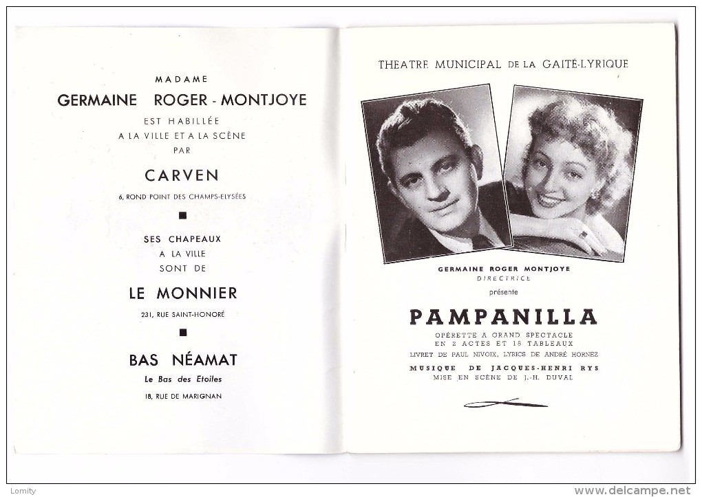 Programme Operette Pampanilla Avec Jean Bretonniere Maurice Baquet Duvaleix Illustration Mick Bernard 1954 - Programmes