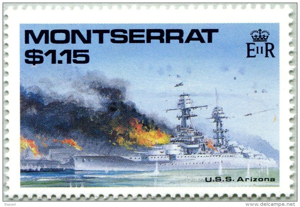 N° Yvert 724 - Timbre De Montserrat (1989) - (Neuf - **) Bataille Navale De La 2ème Guerre Mondiale - U.S.S. Arizona - Montserrat