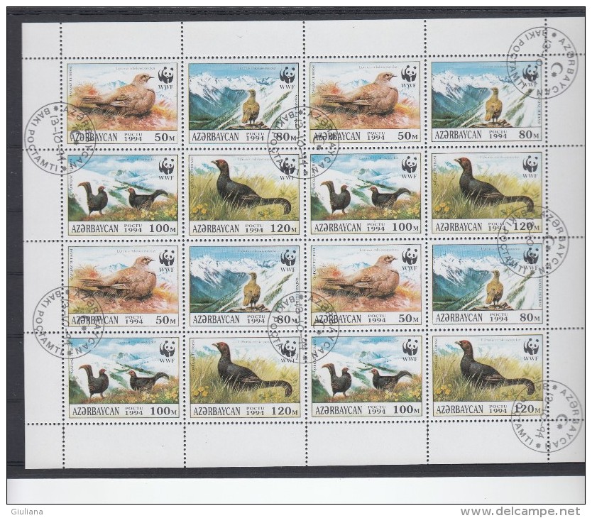 Azerbaidjan 1994  - Minifogliodi 16 Stamps Used  163/66(Yt)  Protezione Fauna    Uccelli - Used Stamps