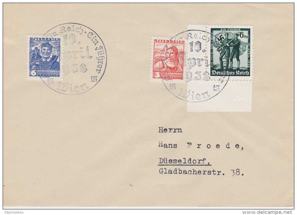 ALLEMAGNE 1938 LETTRE DE VIENNE AVEC CACHET PROPAGANDE - Briefe U. Dokumente