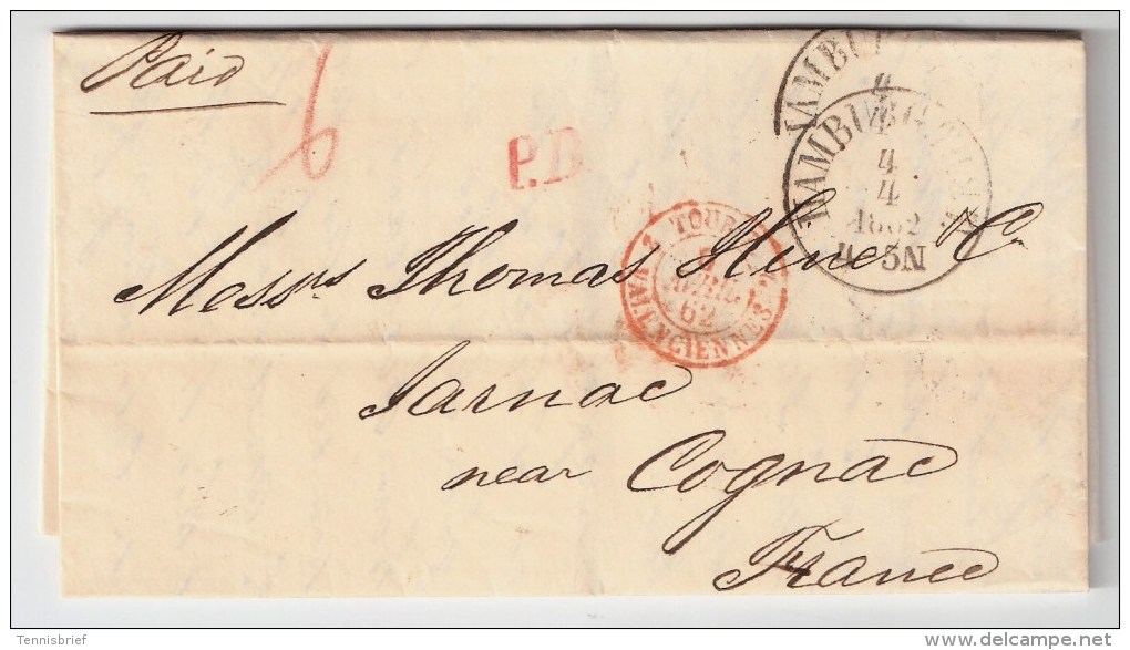 Hamburg, 1862, Ausland-Brief, Seltener " P.D "  , #3553 - Hambourg