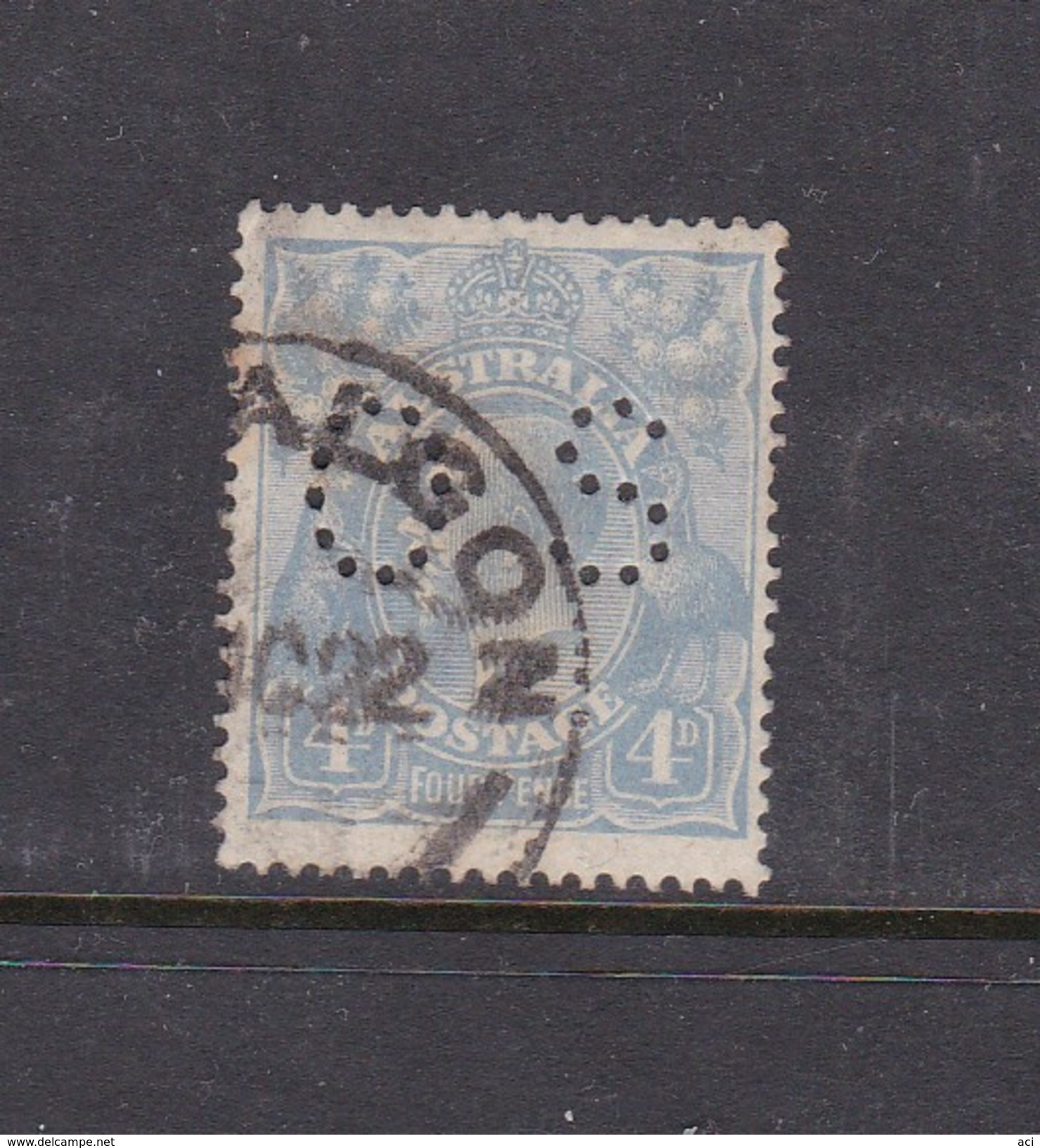 Australia 1913-33 King George V Punctured OS 4d Blue Used - Used Stamps