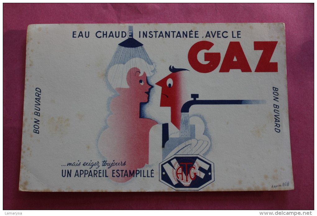 BUVARD PUBLICITAIRE ->GAZ FLAMME VISIBLE CHALEUR REGLABLE  FOUR A THERMOSTAT  CUISSON AUTOMATIQUE  ILLUST -> VINTAGE - Electricité & Gaz