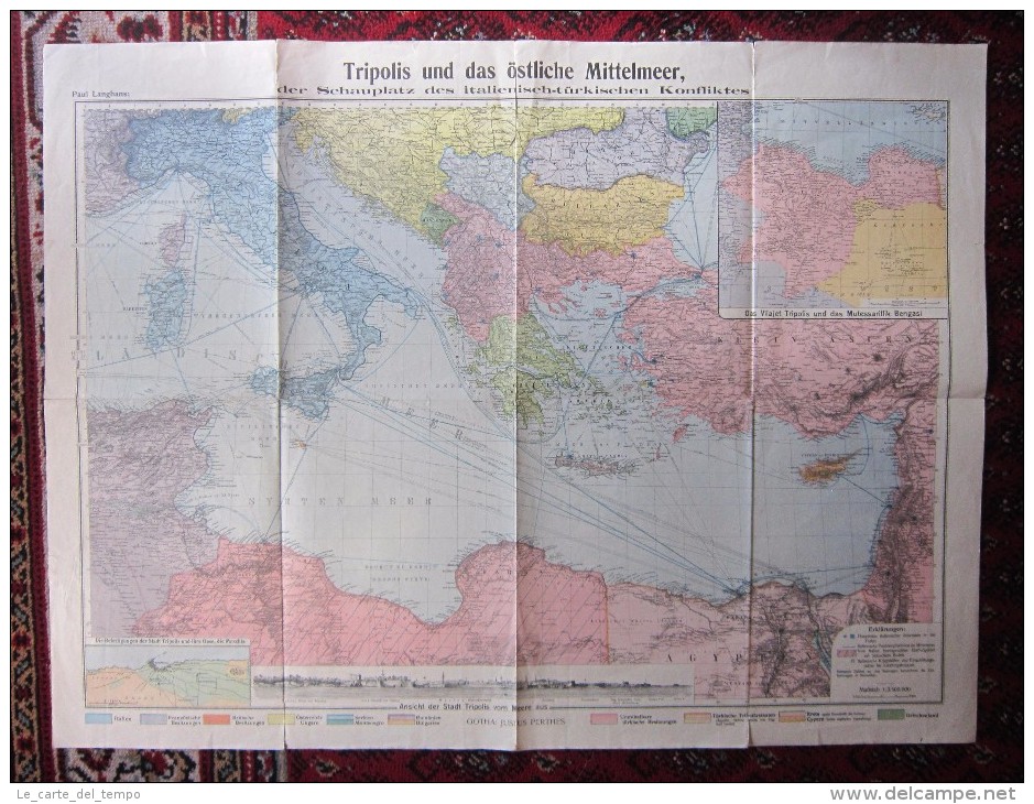 Tripolis Und Dem östlichen Mittelmeer, Der Schauplatz Des Italienisch-tu&#776;rkischen Konfliktes. Paul Langhans - Carte Geographique