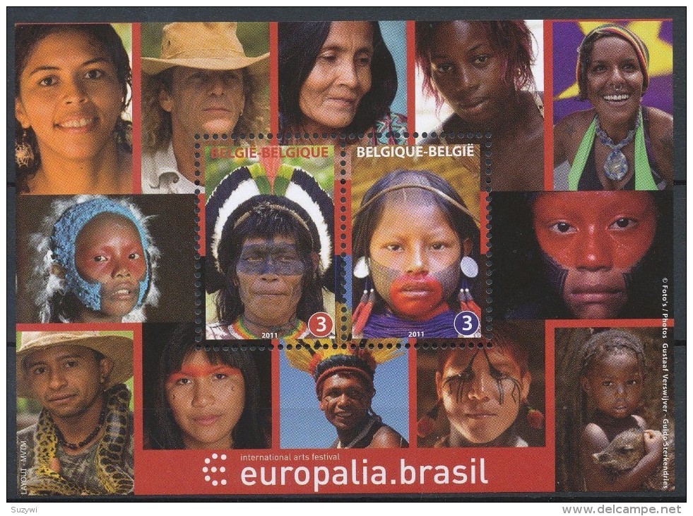 Belgien**BRASIL-BRASILIEN-BLOCK 2 Mkn-INDIANER Mit Kopfschmuck-CEPT MITLAUFER-EUROPALIA 2011-PF - Autres & Non Classés