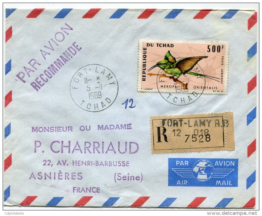 TCHAD LETTRE RECOMMANDEE PAR AVION DEPART FORT-LAMY 5-11-69 TCHAD POUR LA FRANCE - Tchad (1960-...)